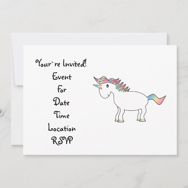 Cute white rainbow unicorn inbjudningar (Framsida)