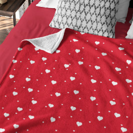 Cute White & Red Hearts Seamless Mönster Fleecefilt