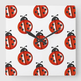 Cute White & Red Ladybug Kitchen-klocka Fyrkantig Klocka