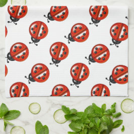 Cute White & Red Ladybug Kitchen Towel Kökshandduk