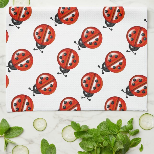 Cute White & Red Ladybug Kitchen Towel Kökshandduk (Vikta)