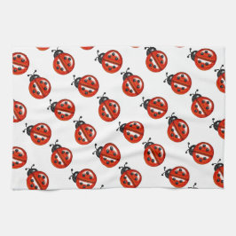 Cute White & Red Ladybug Kitchen Towel Kökshandduk