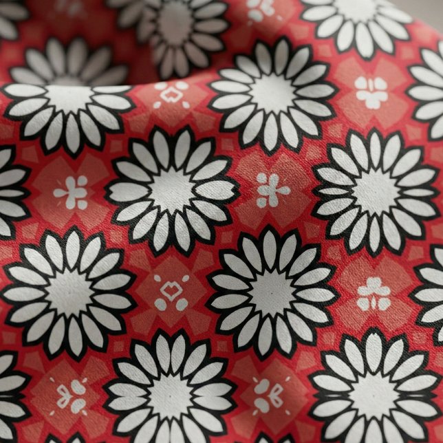 Cute White & Red Snyggt Blommigt Geometric Mönster Tyg (Skapare uppladdad)