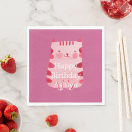 Cute White Rosa Cat Birthday Personlig Pappersservett
