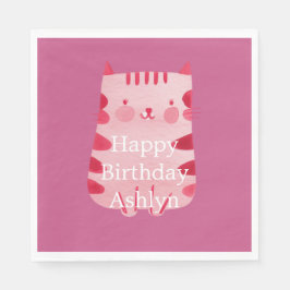 Cute White Rosa Cat Birthday Personlig Pappersservett