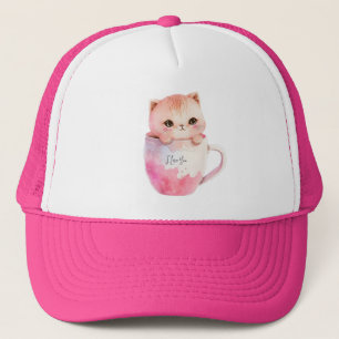 Cute White-Rosa Cat i Tea Kopp (2) Keps