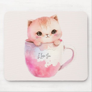 Cute White-Rosa Cat i Tea Kopp (2) Musmatta