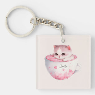 Cute White-Rosa Cat i Tea Kopp (3)