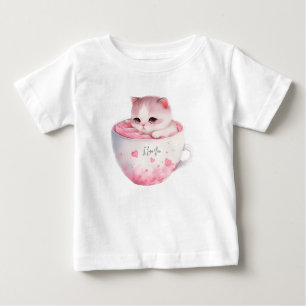 Cute White-Rosa Cat i Tea Kopp (3) T Shirt