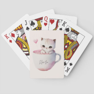 Cute White-Rosa Cat i Tea Kopp (4) Casinokort