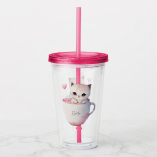 Cute White-Rosa Cat i Tea Kopp (4) Take Away Mugg
