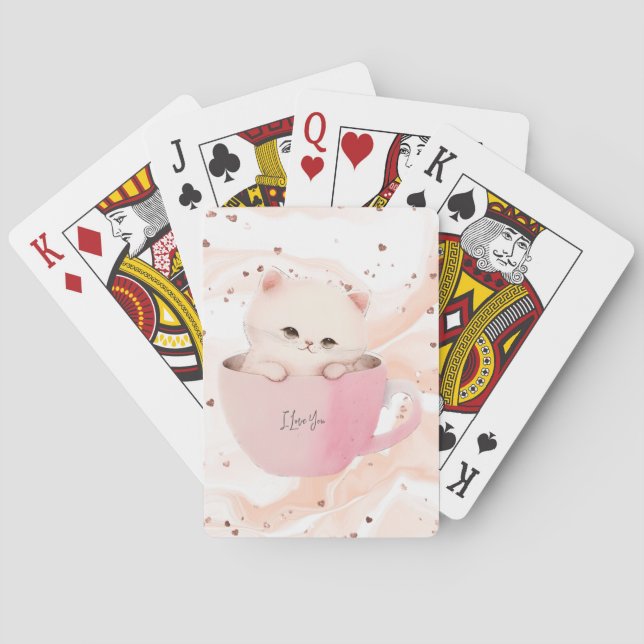 Cute White Rosa Cat i Tea Kopp Casinokort (Baksidan)