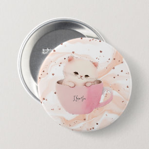 Cute White Rosa Cat i Tea Kopp Knapp