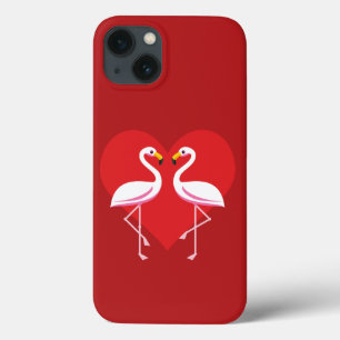 Cute White Rosa Flamingos med rött hjärta