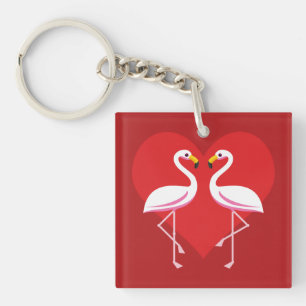 Cute White Rosa Flamingos med rött hjärta