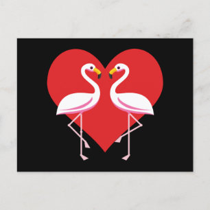 Cute White Rosa Flamingos med rött hjärta Helg Vykort
