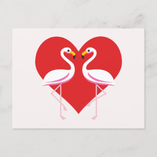 Cute White Rosa Flamingos med rött hjärta Helg Vykort