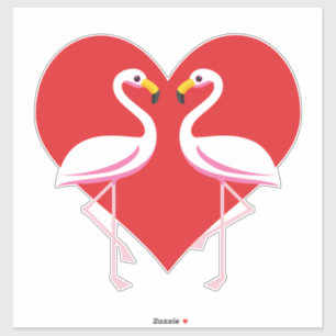 Cute White Rosa Flamingos med rött hjärta Klistermärken