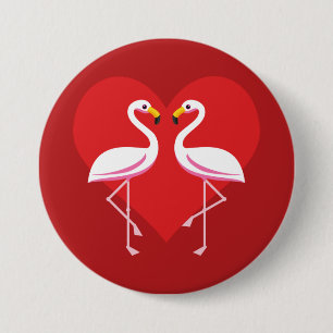 Cute White Rosa Flamingos med rött hjärta Knapp