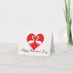 Cute White Rosa Flamingos w/ Red Heart Lägg till Kort
