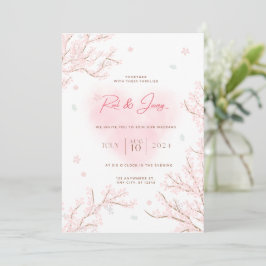Cute White-Rosa med Sakura Grenar Bröllop Inbjudningar