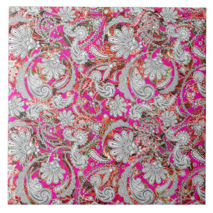 Cute white rosa paisley mönster kakelplatta