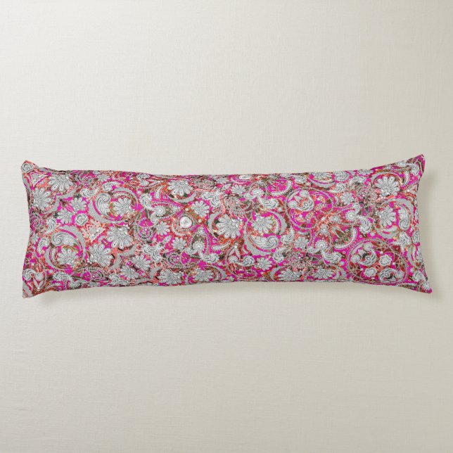 Cute white rosa paisley mönster kroppskudde (Baksidan)