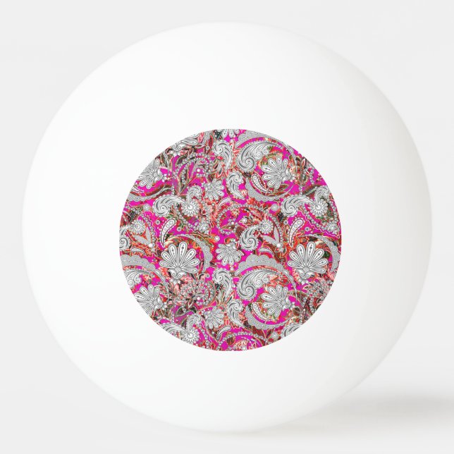 Cute white rosa paisley mönster pingisboll (Framsidan)