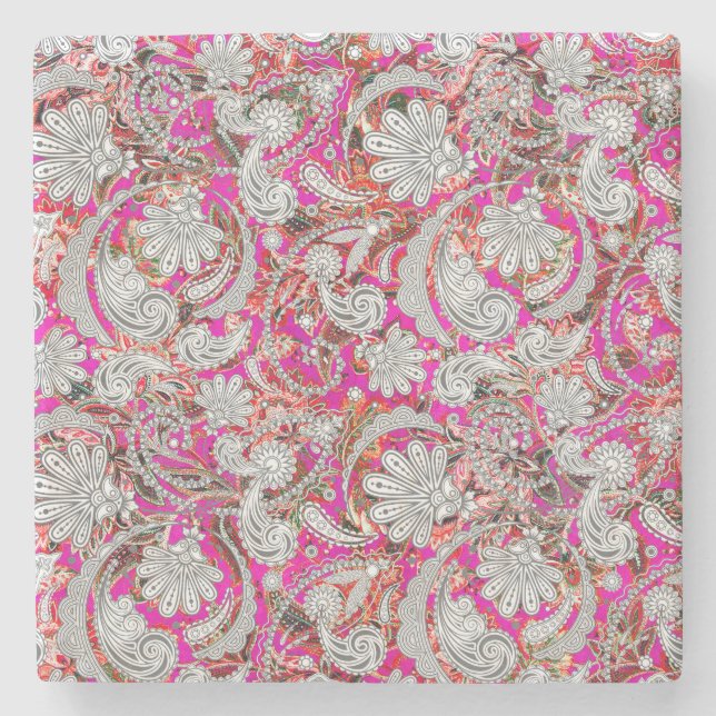 Cute white rosa paisley mönster underlägg sten (Framsidan)