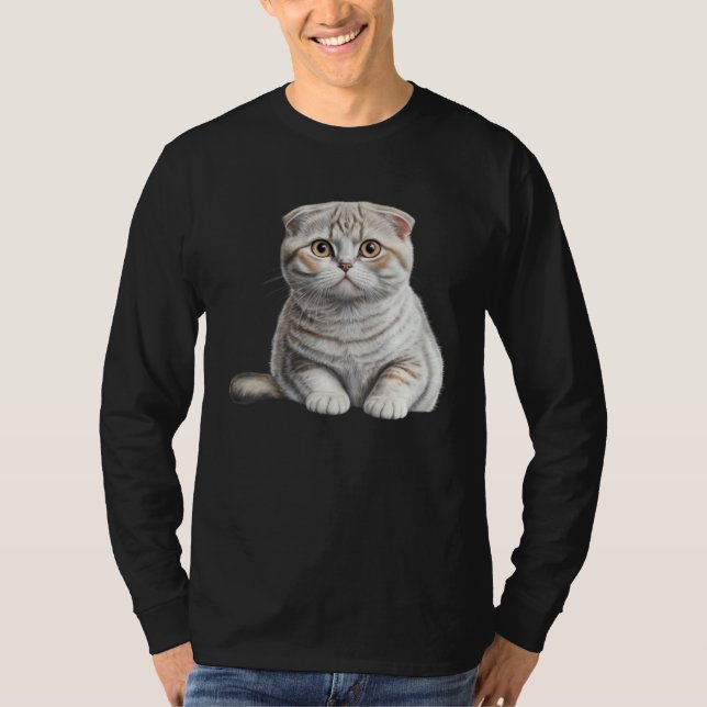 Cute White Scottish Fold Cat Cat T Shirt (Framsida)