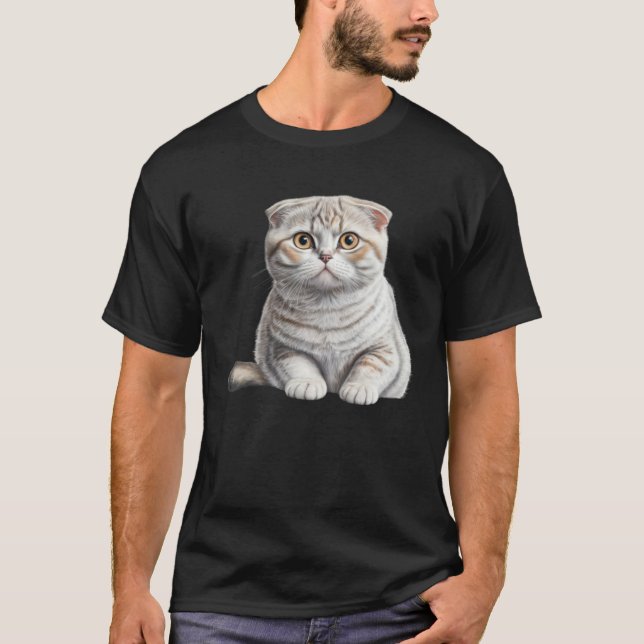 Cute White Scottish Fold Cat Cat T Shirt (Framsida)
