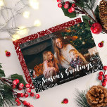 Cute White Script Winter Foliage Photo jul Inbjudningar<br><div class="desc">Enkelt sött julkort med ett vitt kalligrafteckensnitt,  underbar för lätt bilder.</div>