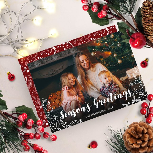 Cute White Script Winter Foliage Photo jul Inbjudningar (Skapare uppladdad)