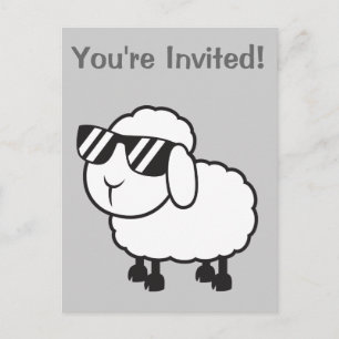 Cute White Sheep-Tecknad Inbjudan Vykort