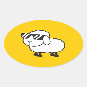 Cute White Sheep-Tecknad Ovalt Klistermärke