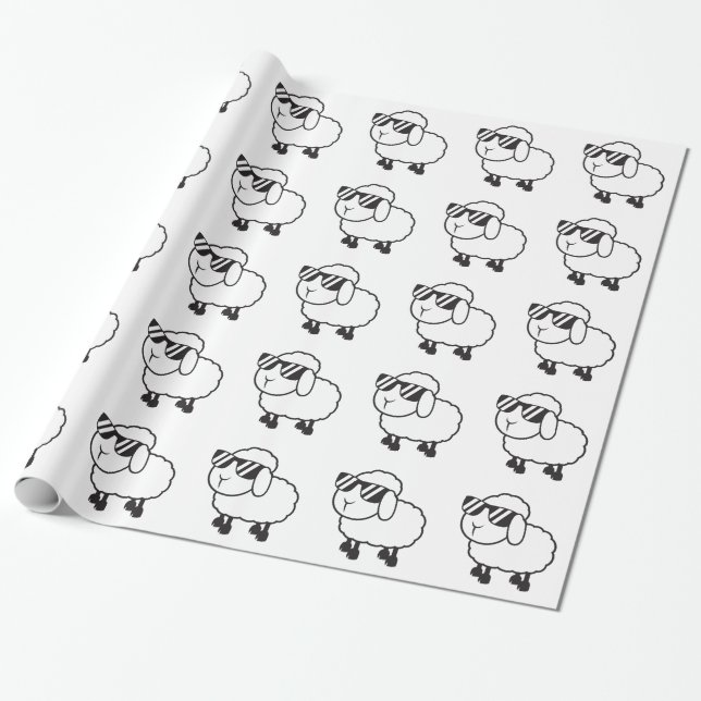 Cute White Sheep-Tecknad Presentpapper (Utrullad)