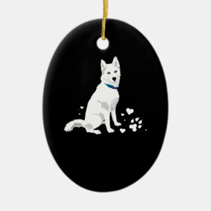 Cute White Siberian husky - Sötvit Snö Hund Julgransprydnad Keramik