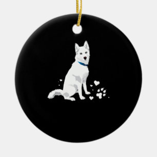 Cute White Siberian husky - Sweet White Snö Hund Julgransprydnad Keramik