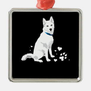 Cute White Siberian husky - Sweet White Snö Hund Julgransprydnad Metall