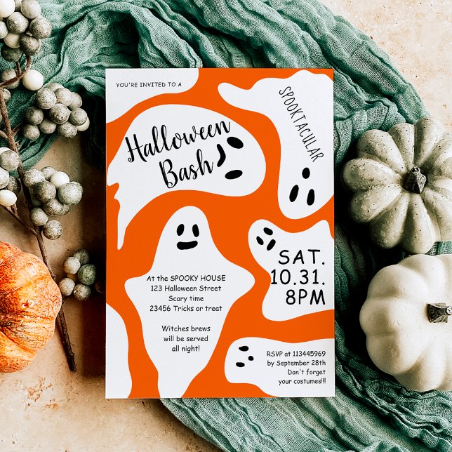 Cute white spöken orange lila Halloween bash Inbjudningar (Cute white ghosts orange purple Halloween bash Invitation)