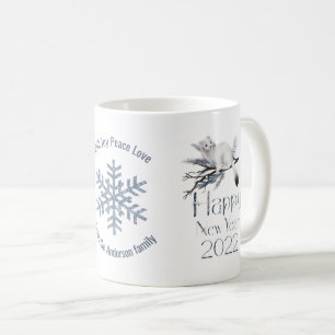Cute White Stoat A Gren, Gott nytt år 2022 Kaffemugg