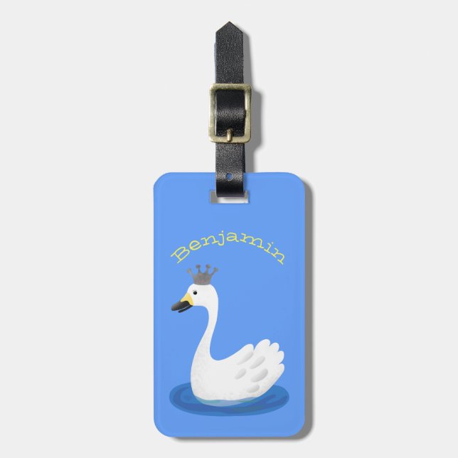 Cute white svan med krona tecknad bagagebricka (Vertikal Framsida)
