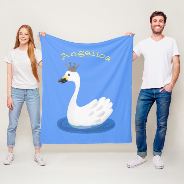 Cute white svan med krona tecknad fleecefilt (På plats)