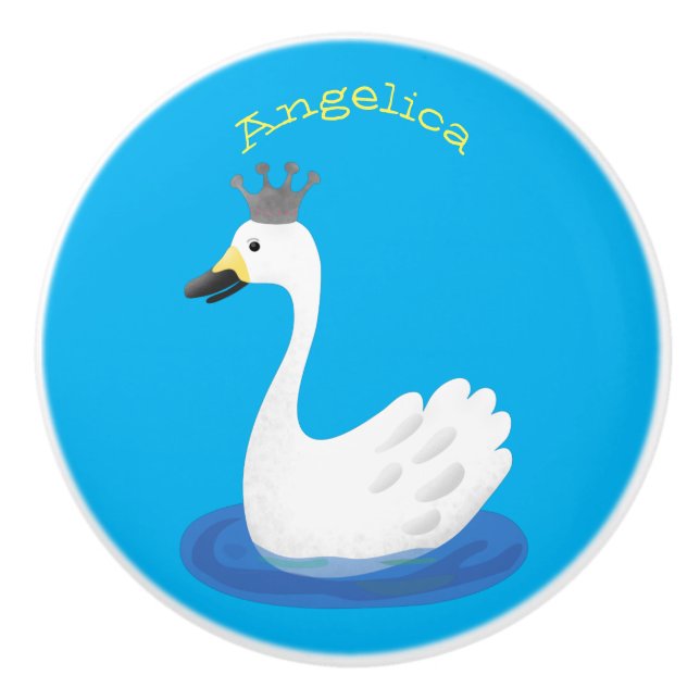 Cute white svan med krona tecknad knopp (Framsidan)