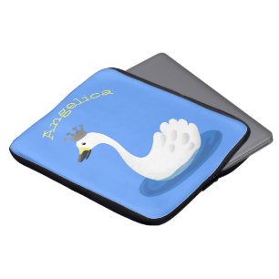 Cute white svan med krona tecknad laptop fodral