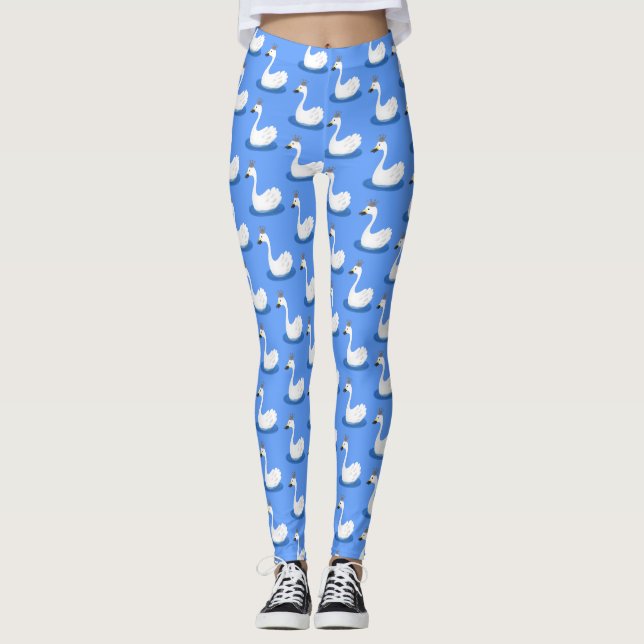 Cute white svan med krona tecknad leggings (Framsida)