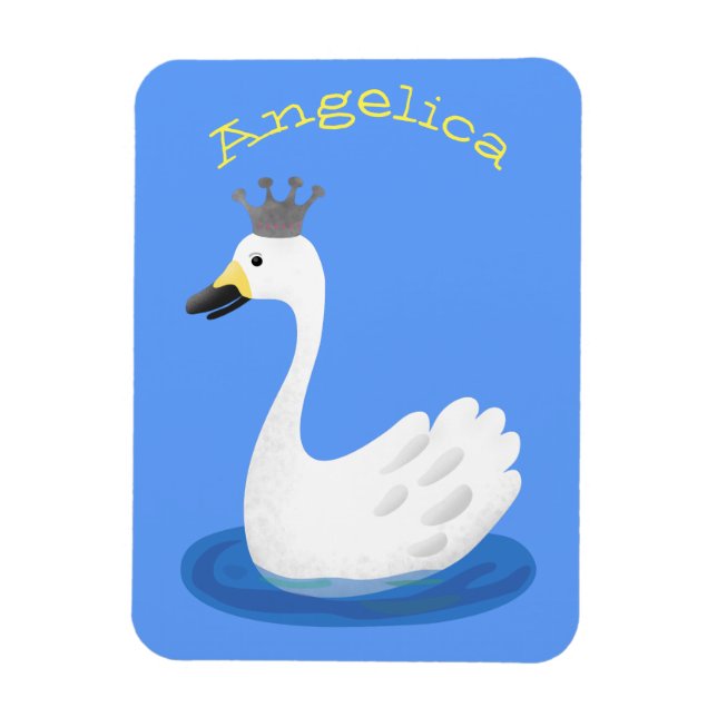 Cute white svan med krona tecknad magnet (Vertikal)