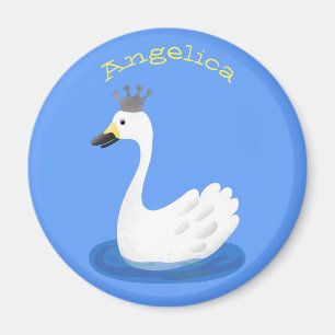 Cute white svan med krona tecknad magnet