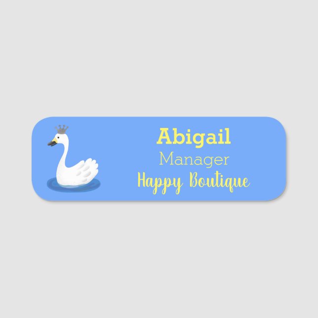 Cute white svan med krona tecknad namnbricka (Framsida)