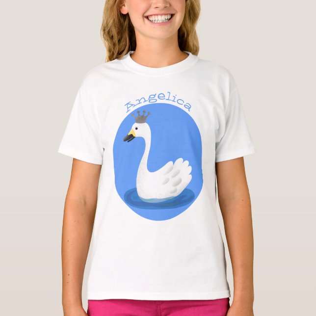 Cute white svan med krona tecknad t shirt (Framsida)